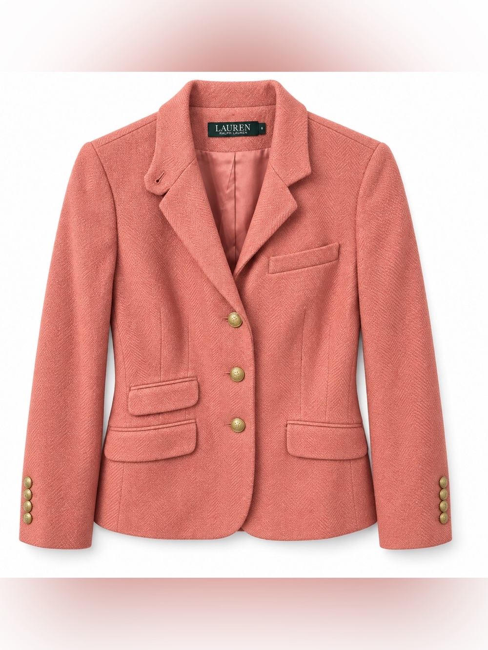 Ralph Lauren Coral Pink Wool-Blend Tailored Blazer